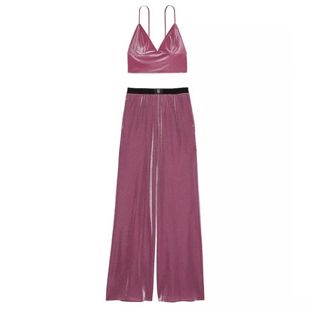 Metallic Mauve Bralette & Wide-Leg Pant Set - Women Intimates
